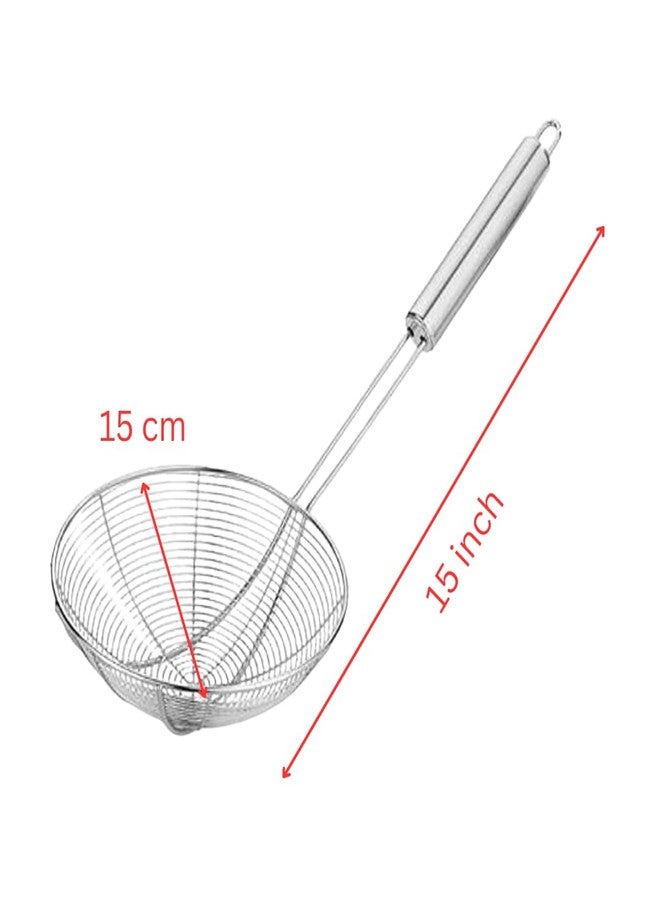 Brunchy Puri Jhara Oil Strai-ner Stainless Steel - Skimmer Strainer for Deep Frying, Durable Frying Strai-ner with Ergonomic Handle for Safe and Easy Cooking (Medium) - Image 2